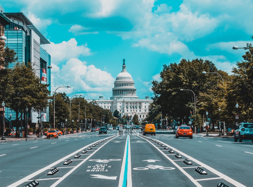 The United States Capitol seen at the end of Pennsylvania Avenue in Washington, D.C.