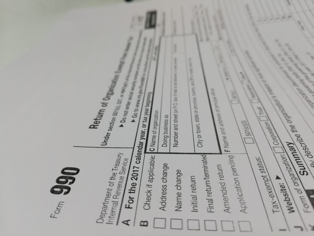 Close-up view of an IRS Form 990